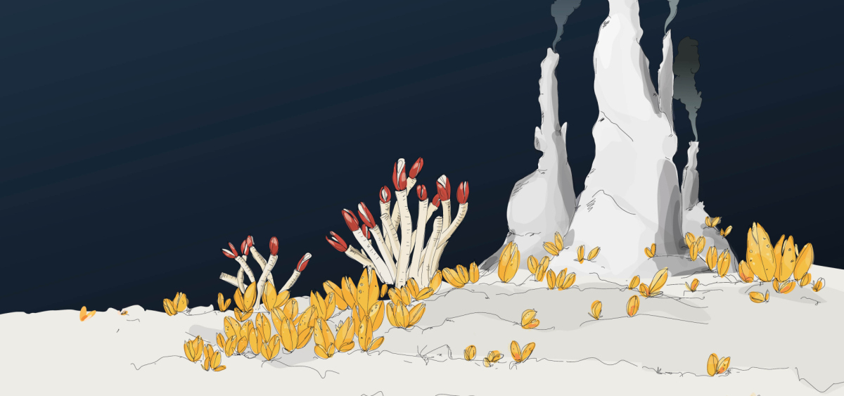 Grafik von hydrothermalen Quellen in der Tiefsee (© A. Esken/Max-Planck-Institut für Marine Mikrobiologie)