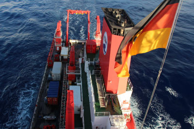 View on research vessel SONNE from the mast