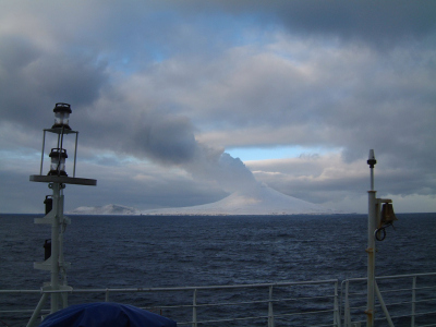 View from Polarstern on the active stratovolcano of Saunders Island, South Sandwich volcano arch. Photo: vdl