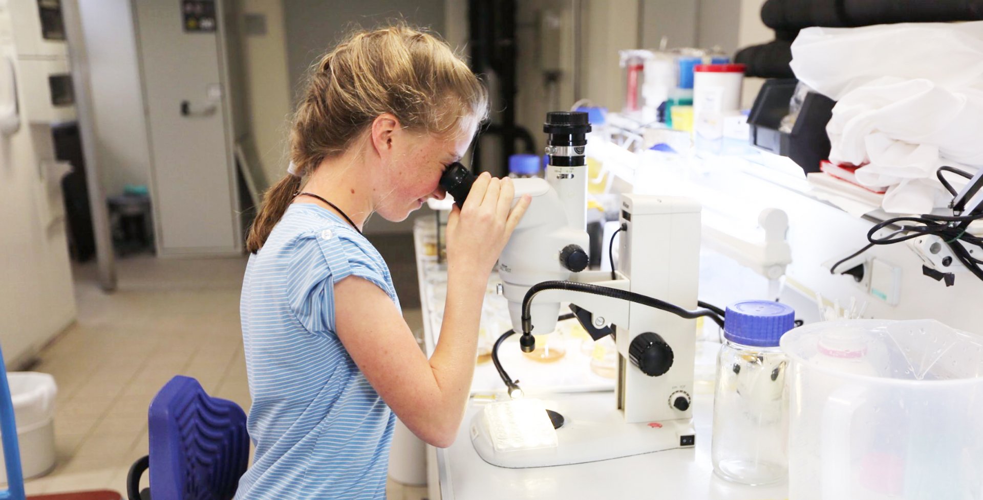 Svenja Paulsen am Mikroskop am Bremer Max-Planck-Institut