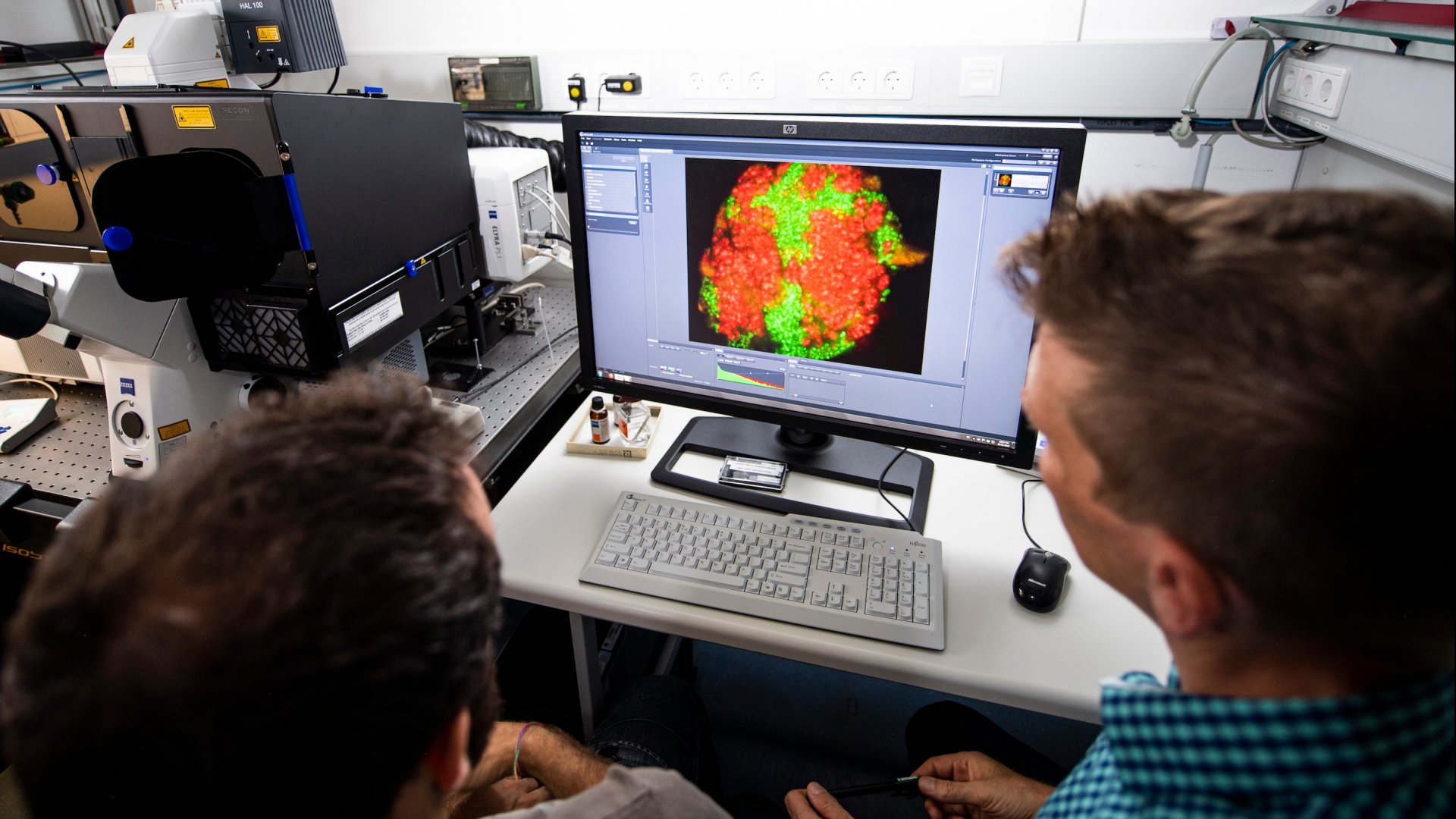 Die Fluoreszenzmikroskopie, eines der Spezialgebiete des Max-Planck-Instituts für Marine Mikrobiologie, hilft bei der Untersuchung dieser faszinierenden Organismen.(© Tom Pingel)