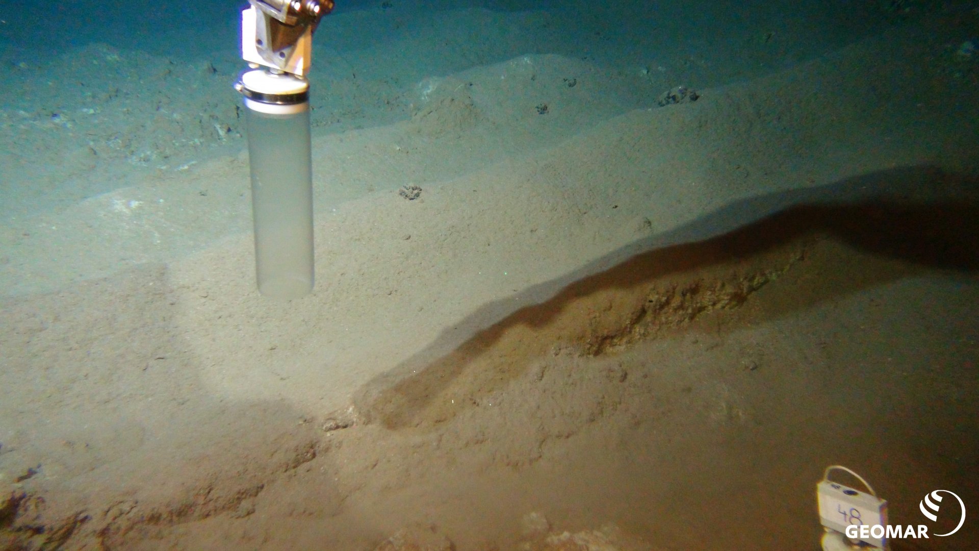 Sampling at a 6-year-old plough track. (Source: ROV-Team/GEOMAR)